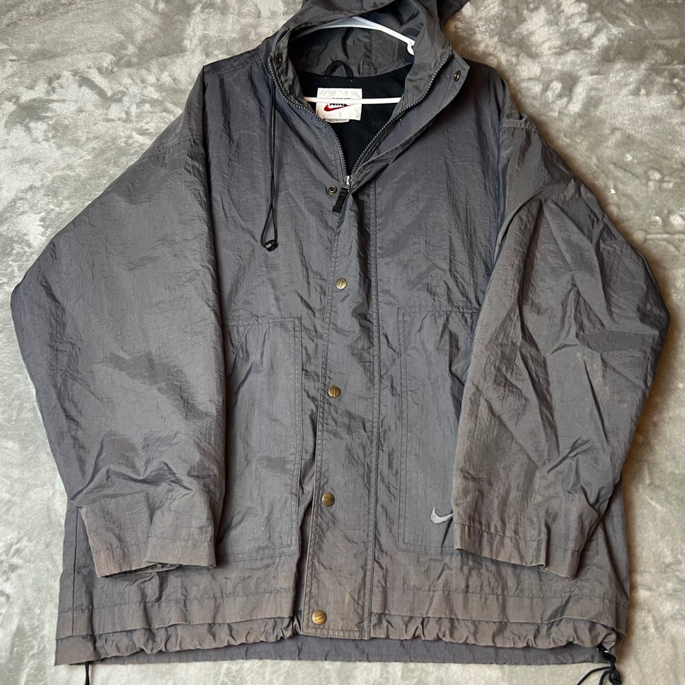 VTG Nike Vintage Gray Hooded Windbreaker Jacket Size M Lightweight Sportswear